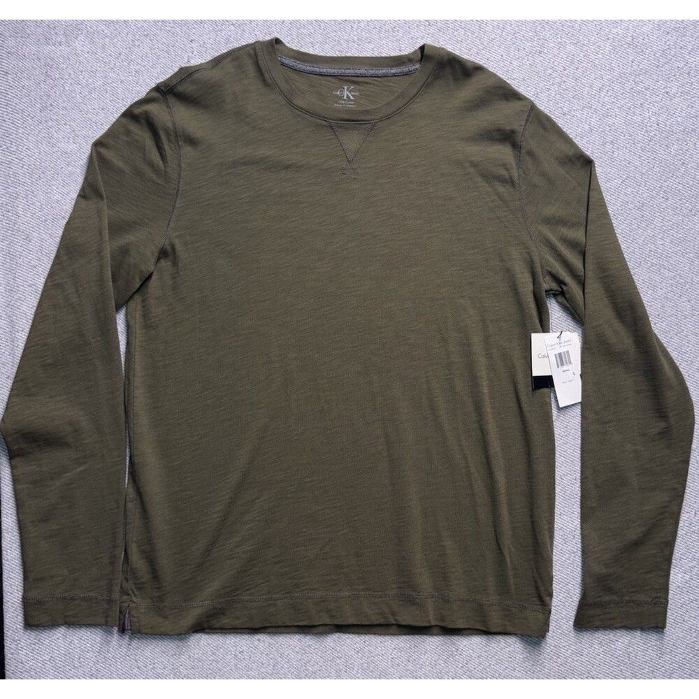 NWT Calvin Klein Jeans Men's Size L Long-Sleeve Slub Knit T-Shirt Olive Green